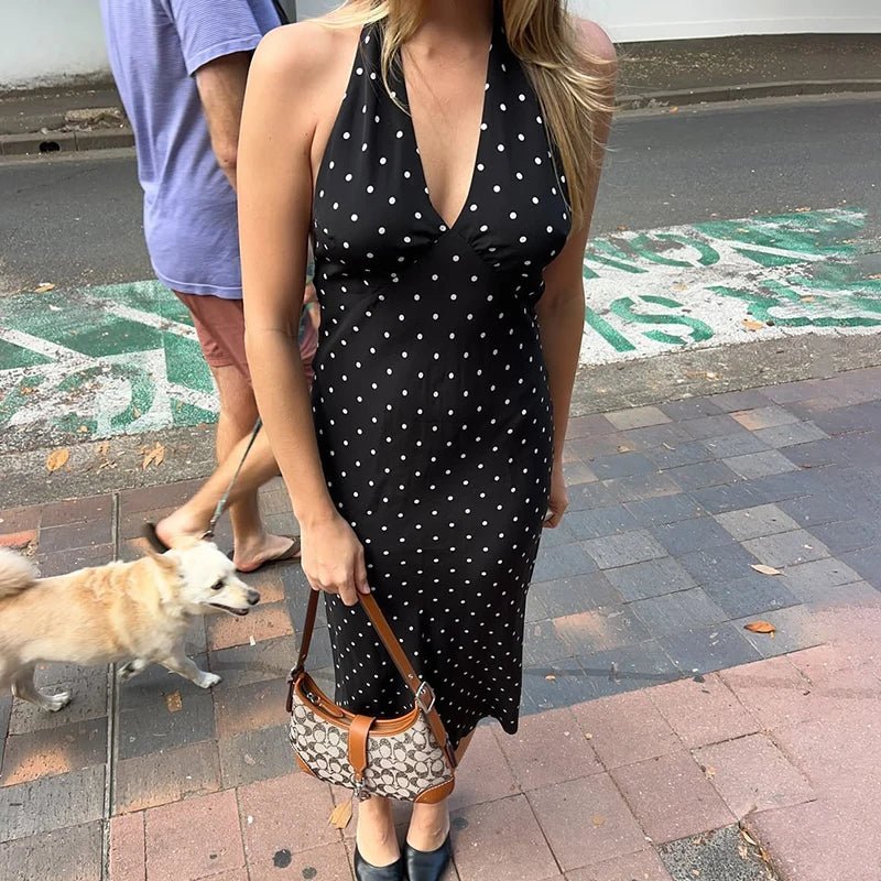 Abito lungo con scollo all'americana e pois Bianca