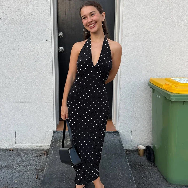 Abito lungo con scollo all'americana e pois Bianca