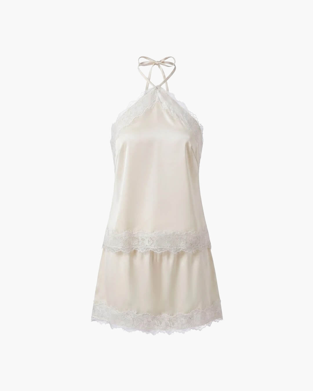 Completo in due pezzi di raso con scollo all'americana Bianca