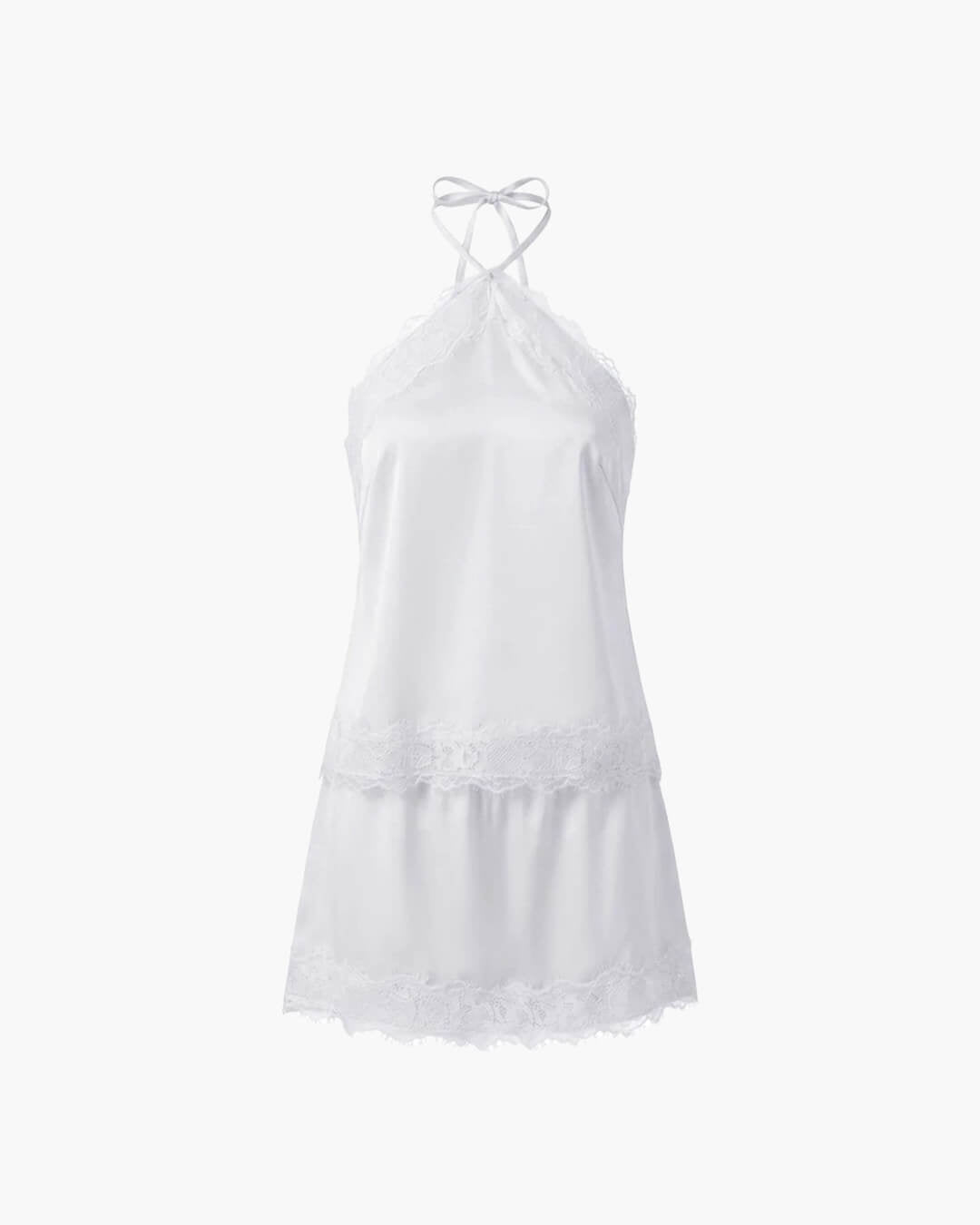 Completo in due pezzi di raso con scollo all'americana Bianca