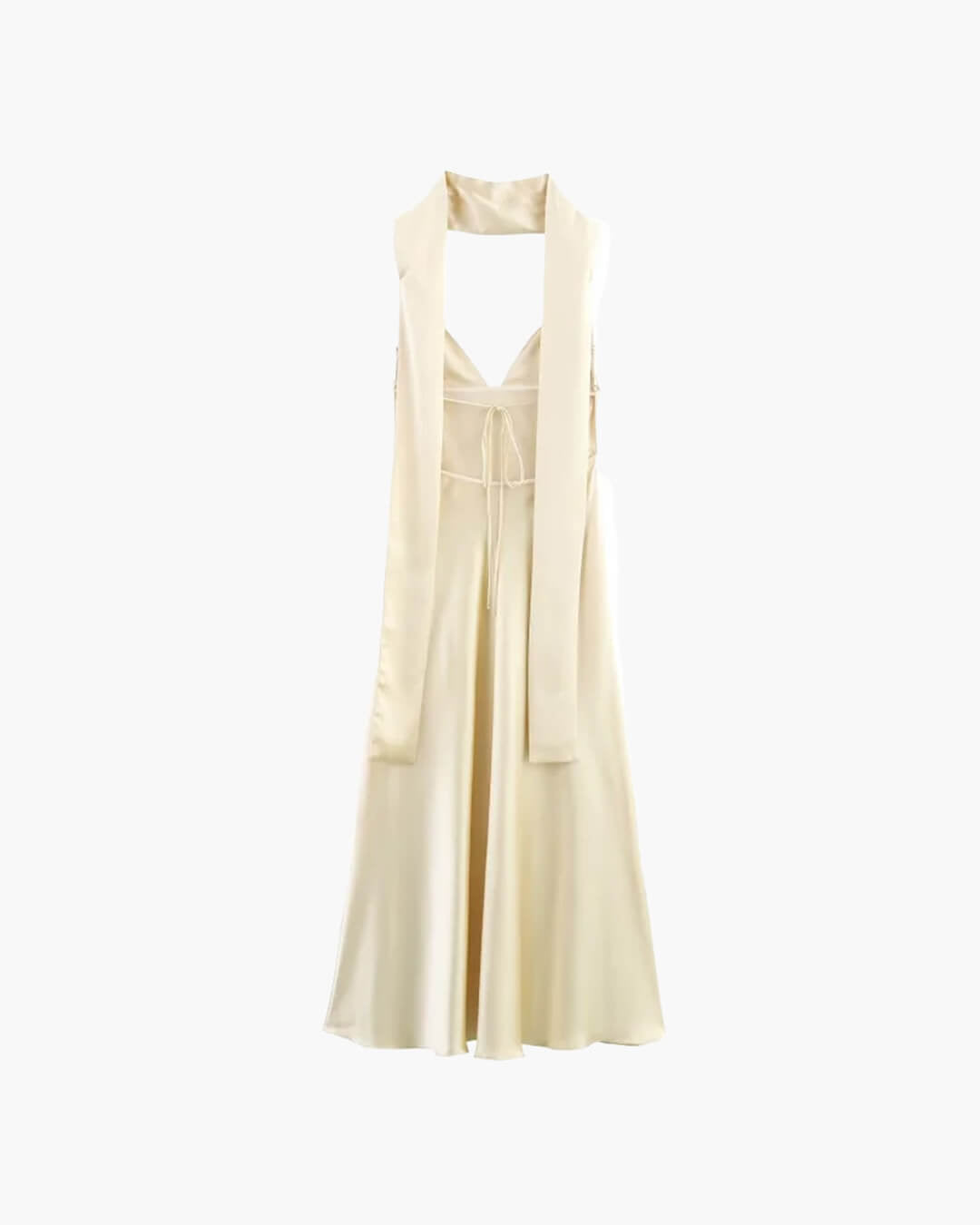 Abito lungo in raso con foulard Bianca