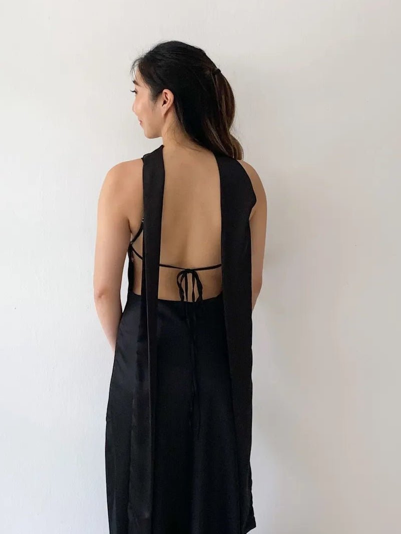 Abito lungo in raso con foulard Bianca