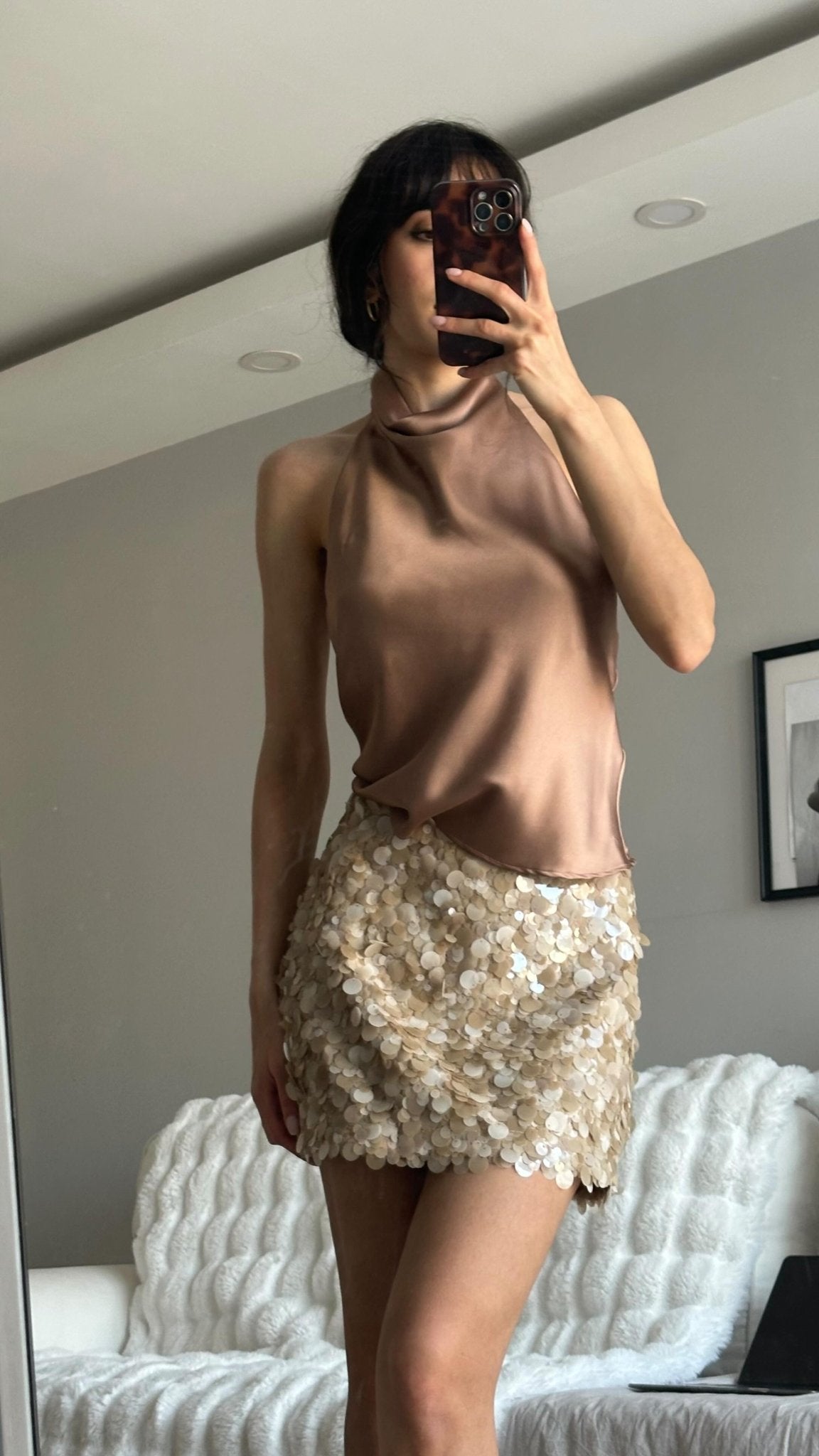 Minigonna con paillettes Bianca