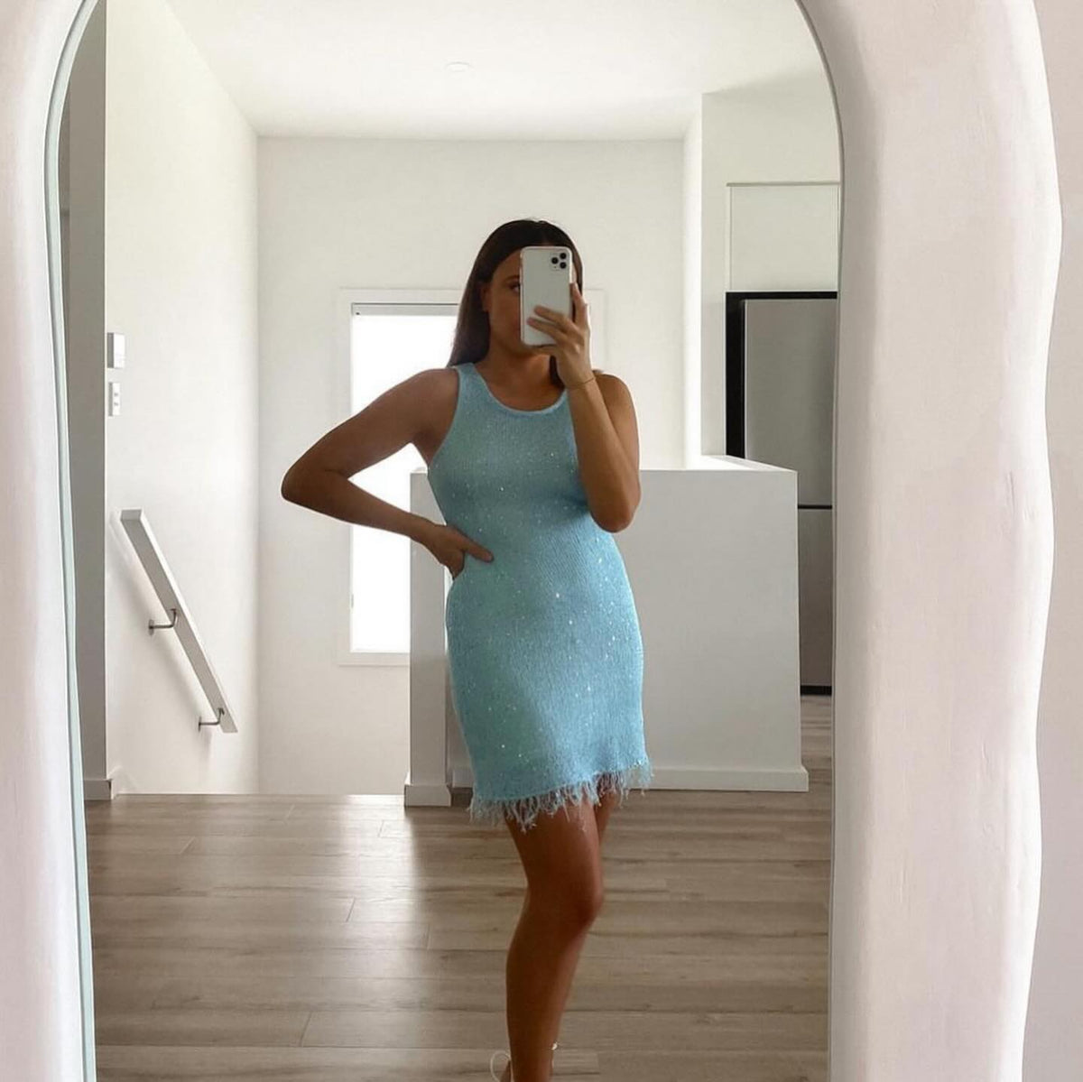 Vestito corto con nappe Bianca