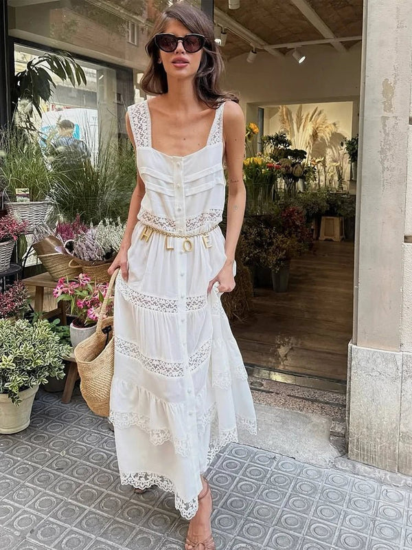 Bianca Tiered Lace Patchwork Maxi Dress