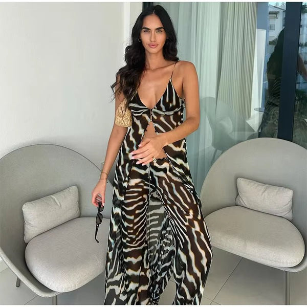 Completo Bianca con tunica e pantaloni dalla stampa zebrata