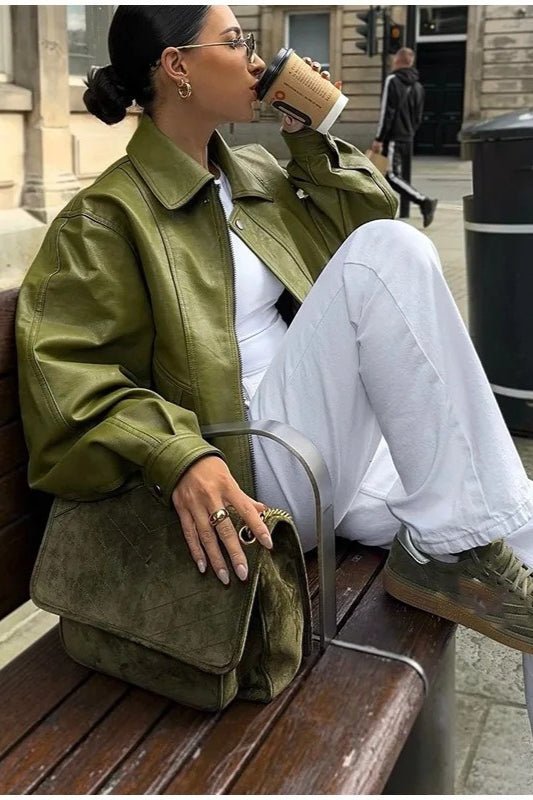 Giacca Bilge vintage verde in similpelle