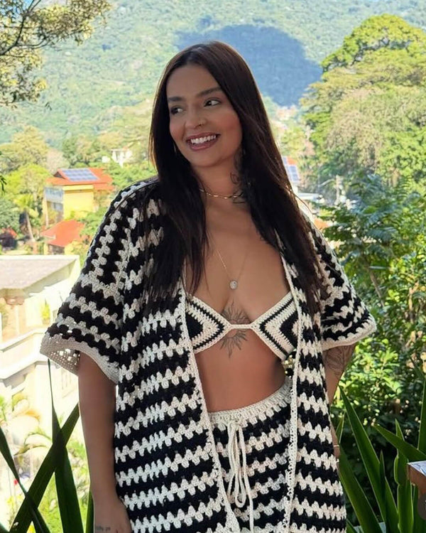 Completo bikini in maglia a blocchi di colore con cappotto Bree