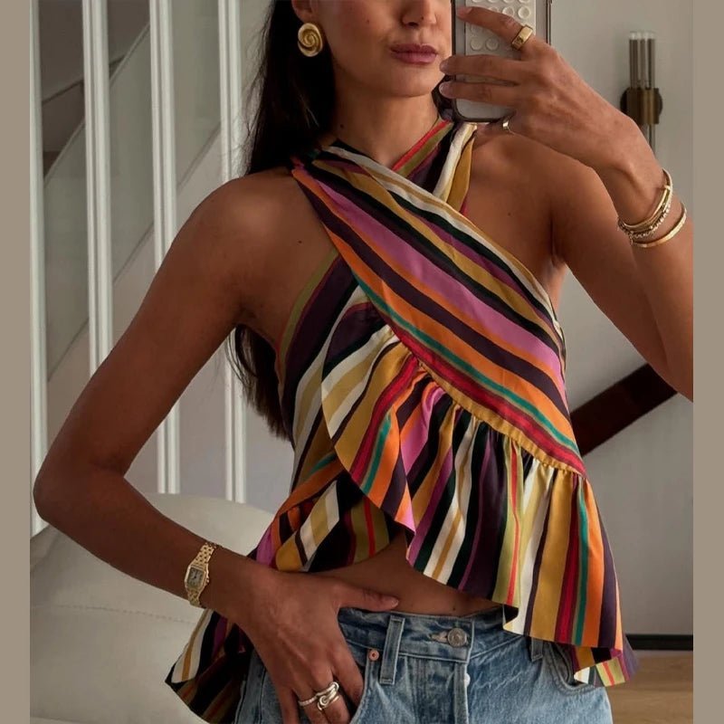 Top halter a righe Briana