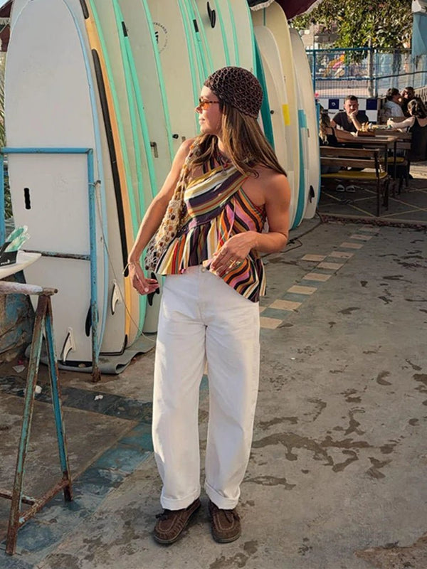 Top halter a righe Briana