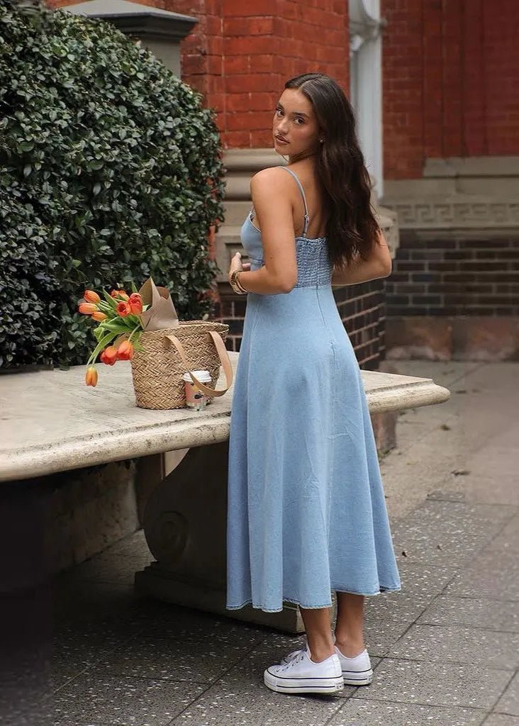 Abito midi Brianna in denim con corsetto