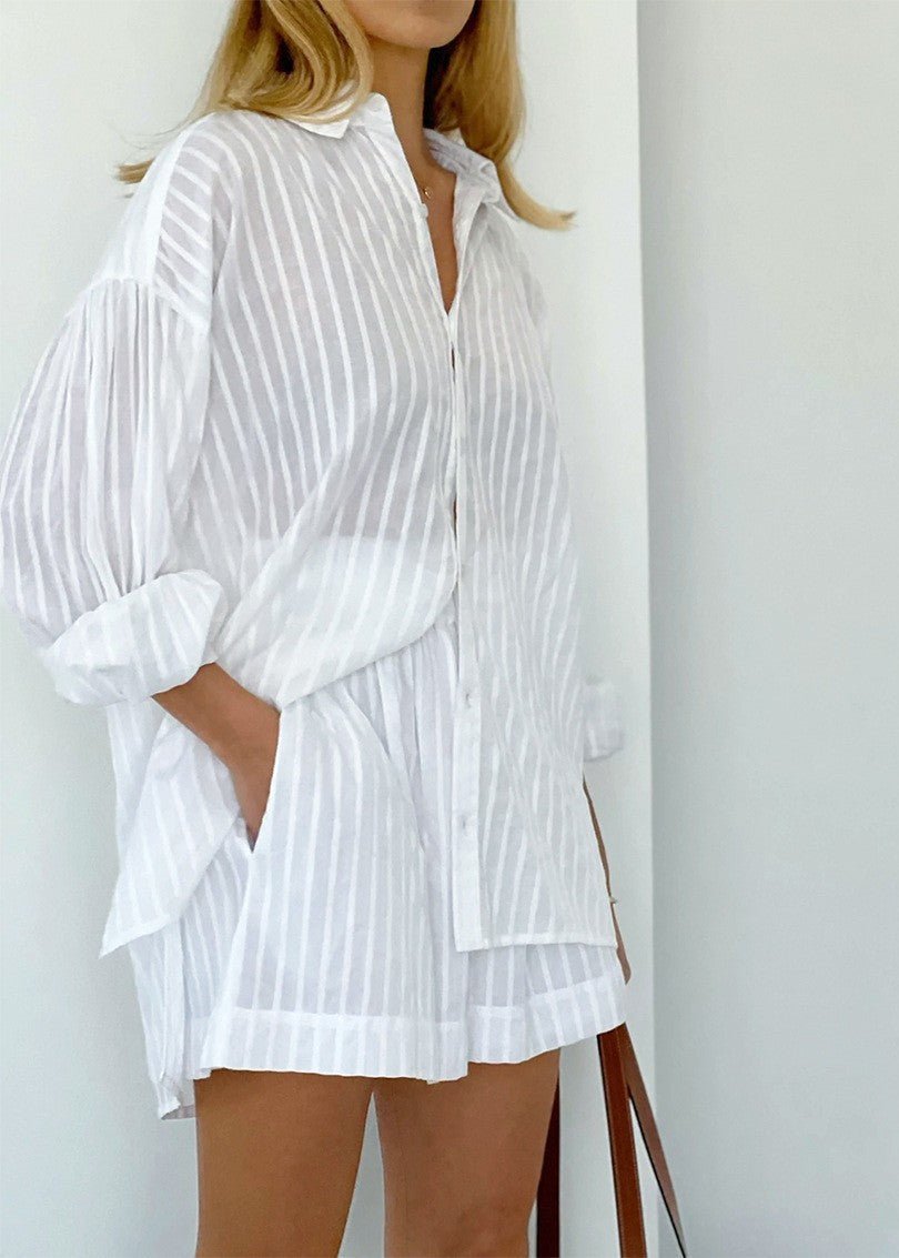 Completo Bridget a righe con camicia e pantaloncini in cotone