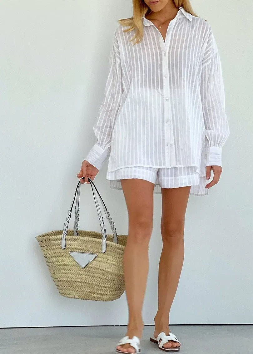 Completo Bridget a righe con camicia e pantaloncini in cotone