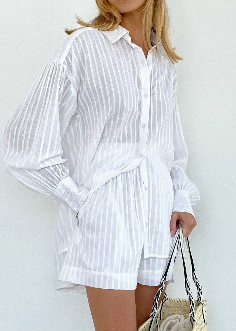 Completo Bridget a righe con camicia e pantaloncini in cotone