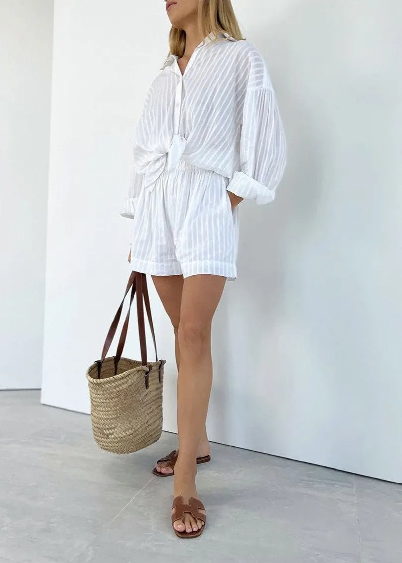 Completo Bridget a righe con camicia e pantaloncini in cotone