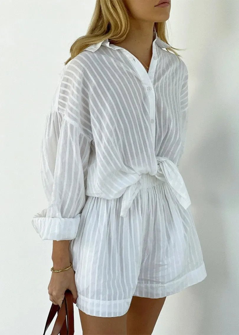 Completo Bridget a righe con camicia e pantaloncini in cotone