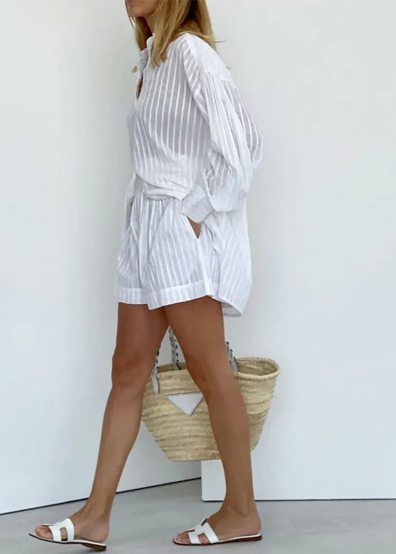 Completo Bridget a righe con camicia e pantaloncini in cotone