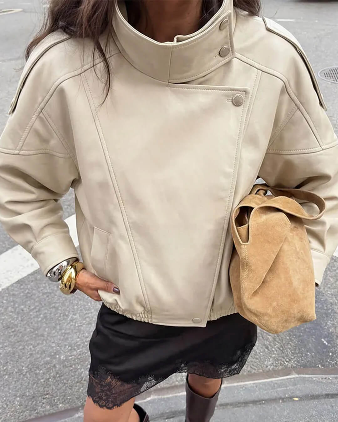 Giacca Brienne in ecopelle con collo rialzato