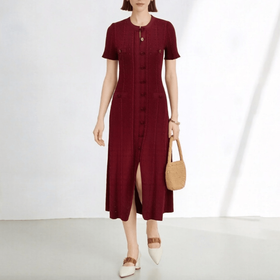 Abito in maglia Brigette con scollo a V alla francese e spacco