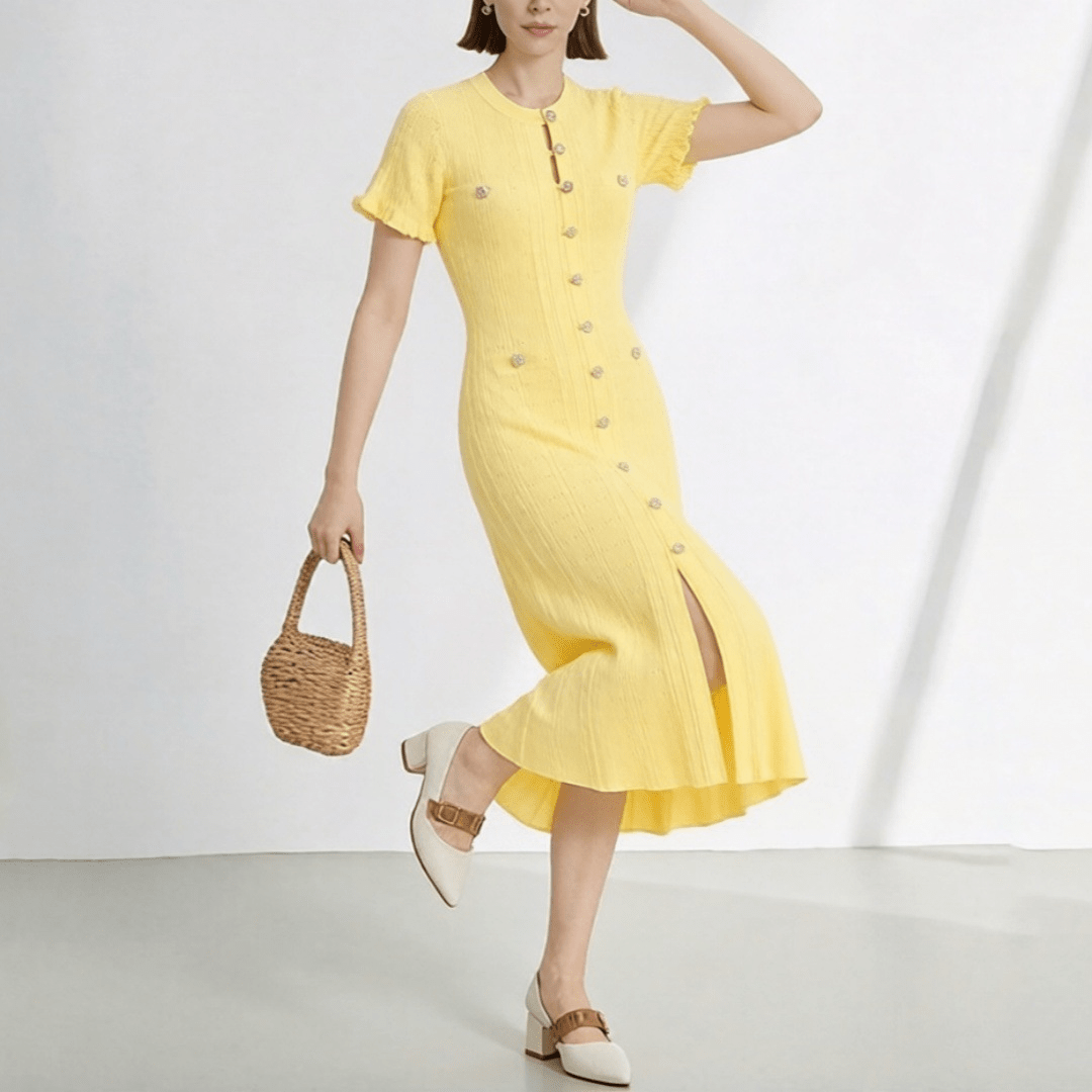 Abito in maglia Brigette con scollo a V alla francese e spacco