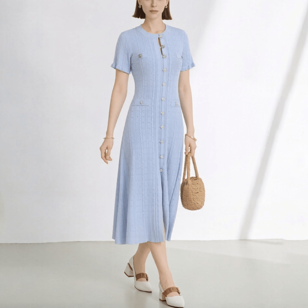 Abito in maglia Brigette con scollo a V alla francese e spacco