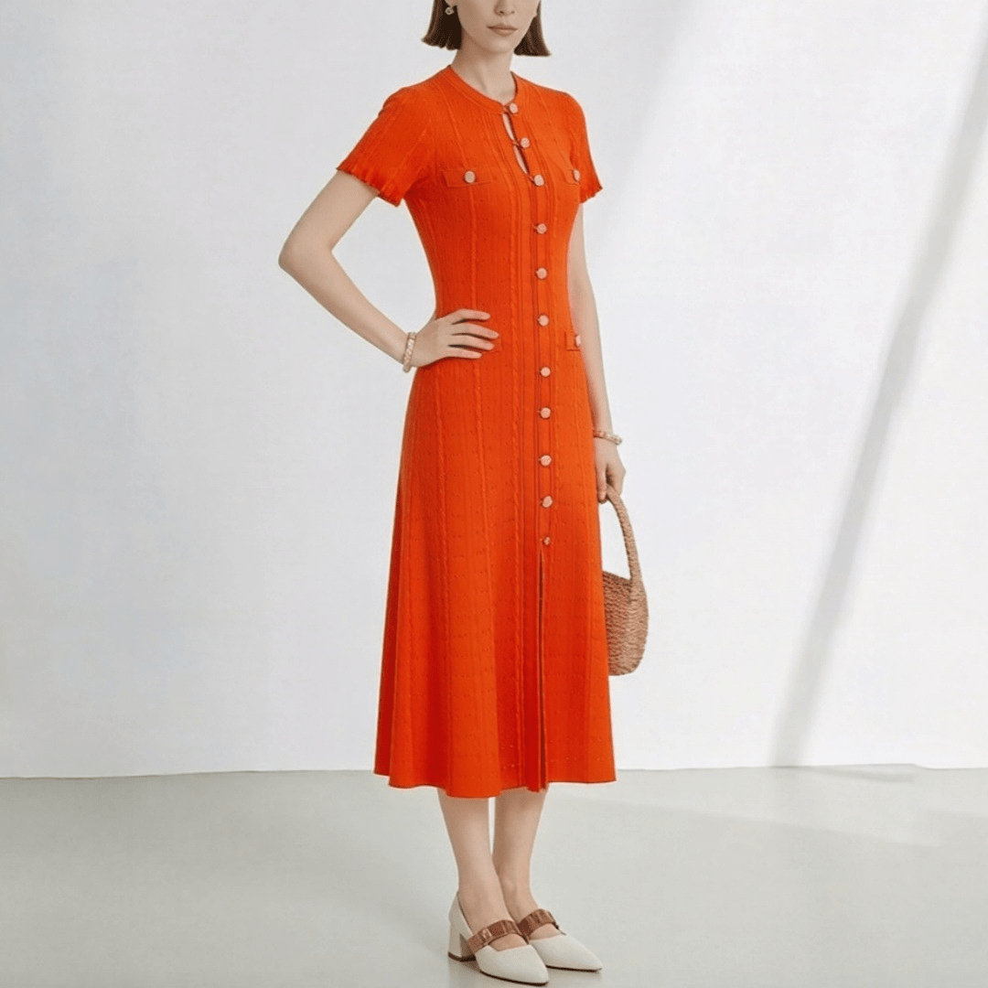 Abito in maglia Brigette con scollo a V alla francese e spacco