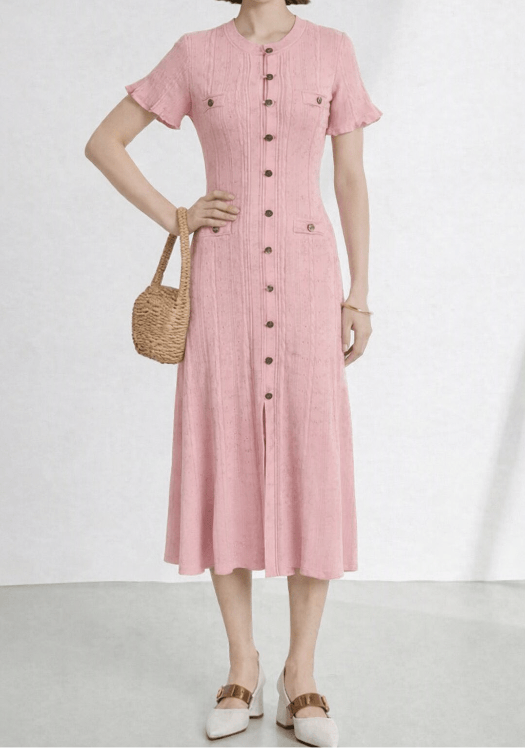 Abito in maglia Brigette con scollo a V alla francese e spacco