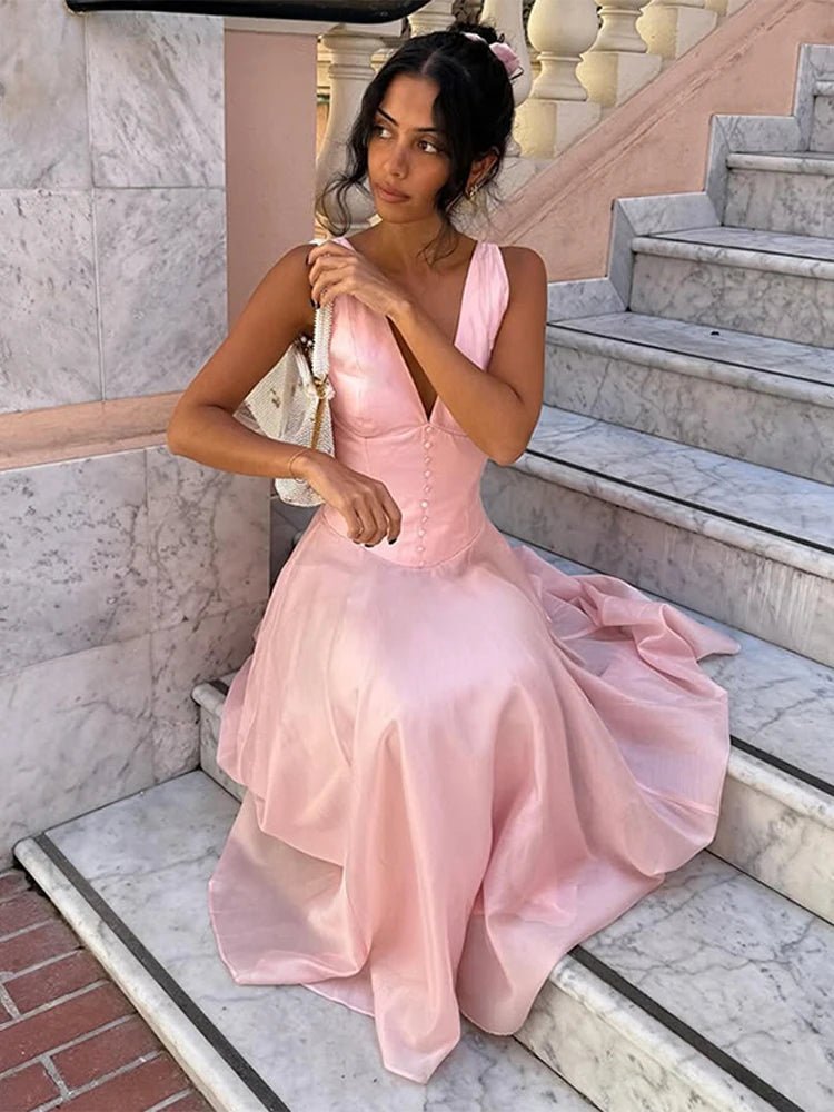 Abito midi Candice senza maniche con scollo a V