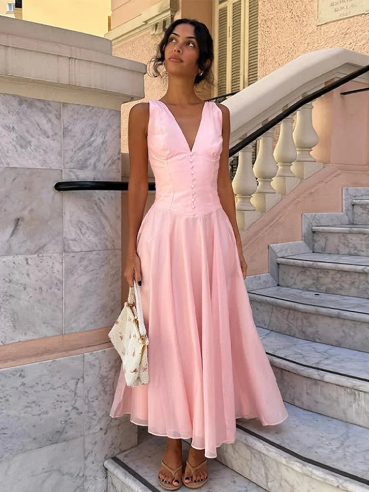 Abito midi Candice senza maniche con scollo a V