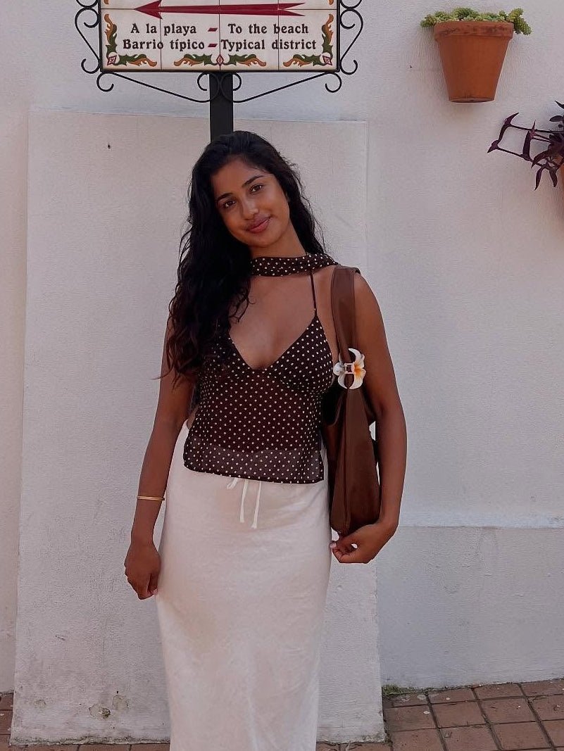 Top Carla senza schiena a pois