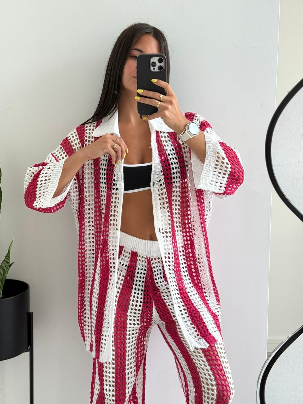 Completo coordinato all’uncinetto a righe Carmen