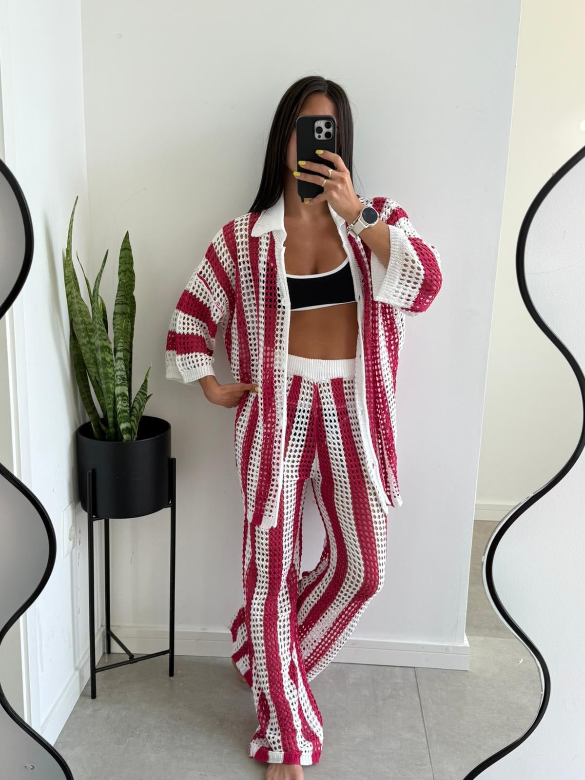 Completo coordinato all’uncinetto a righe Carmen