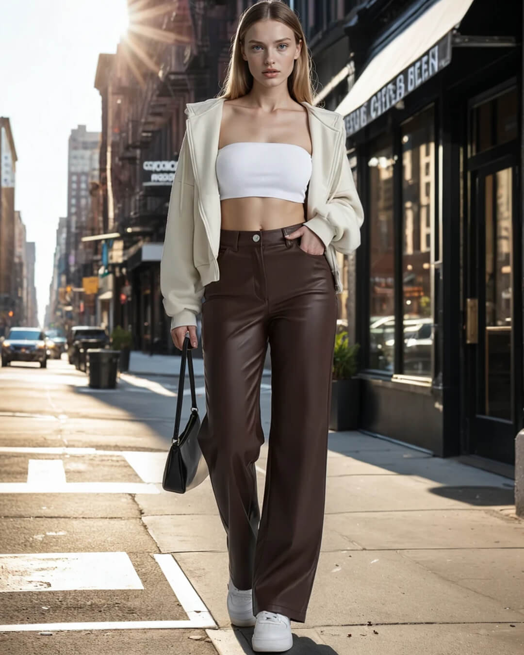 Pantaloni classici in pelle Cassy