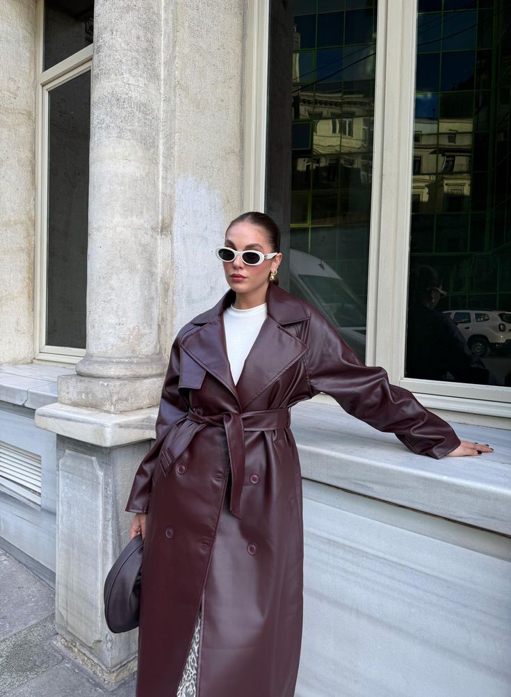Cassy Faux Leather Maxi Trench Coat