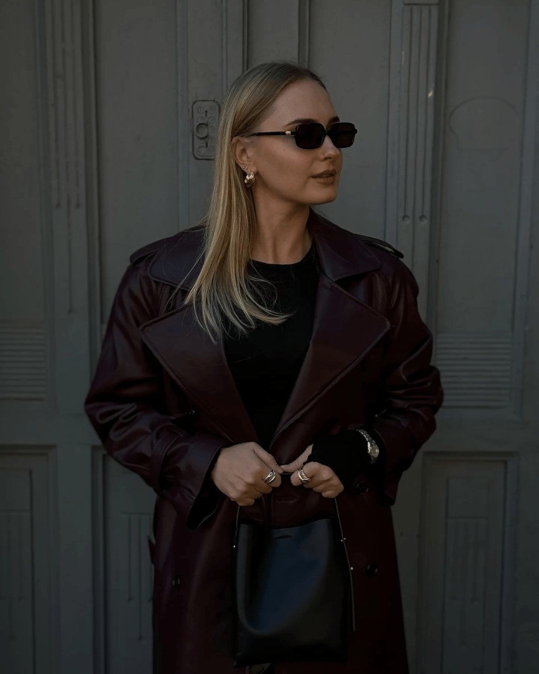 Cassy Faux Leather Maxi Trench Coat