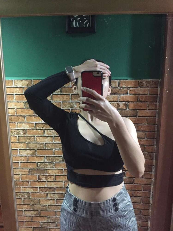 Crop top asimmetrico Celeste con cut-out