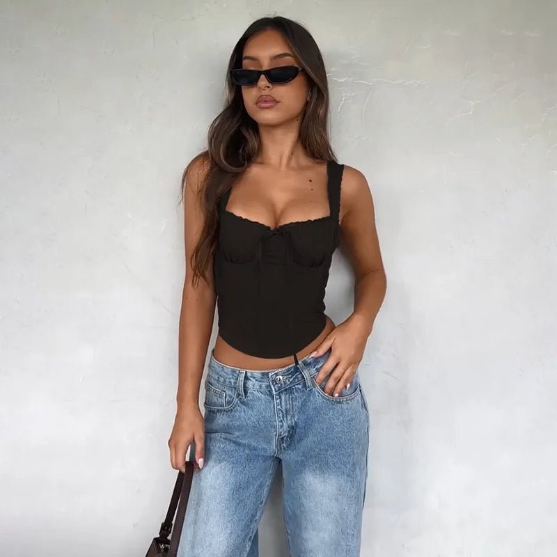 Top con spalline e bordi in pizzo Celeste