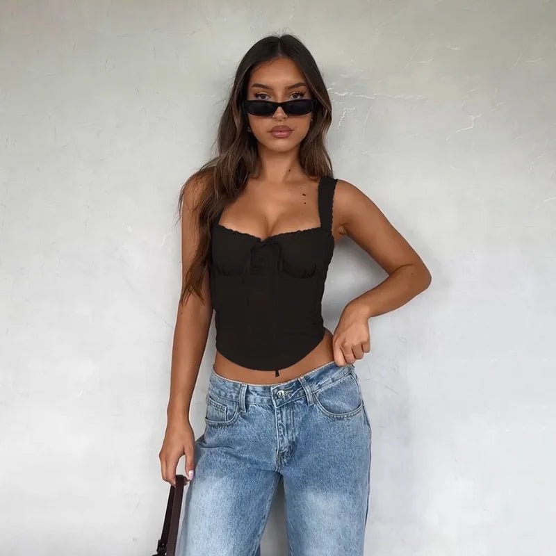 Top con spalline e bordi in pizzo Celeste