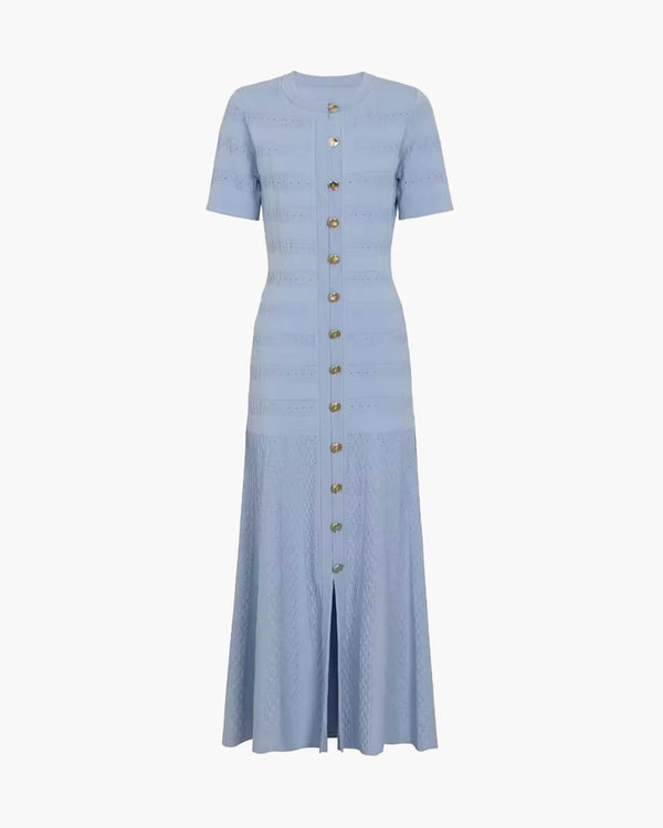 Abito midi Celeste in maglia a coste