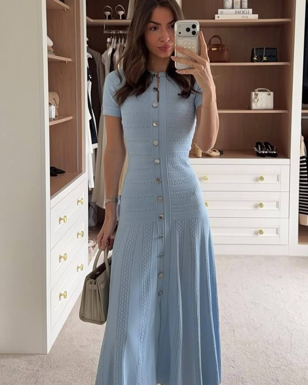 Abito midi Celeste in maglia a coste