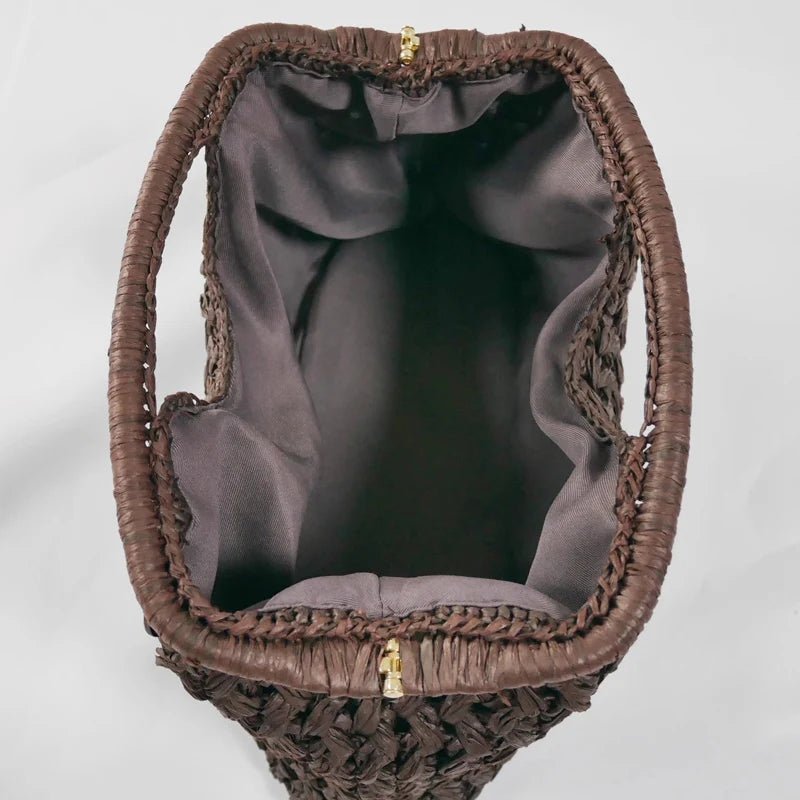 Pochette a conchiglia in paglia intrecciata Celeste