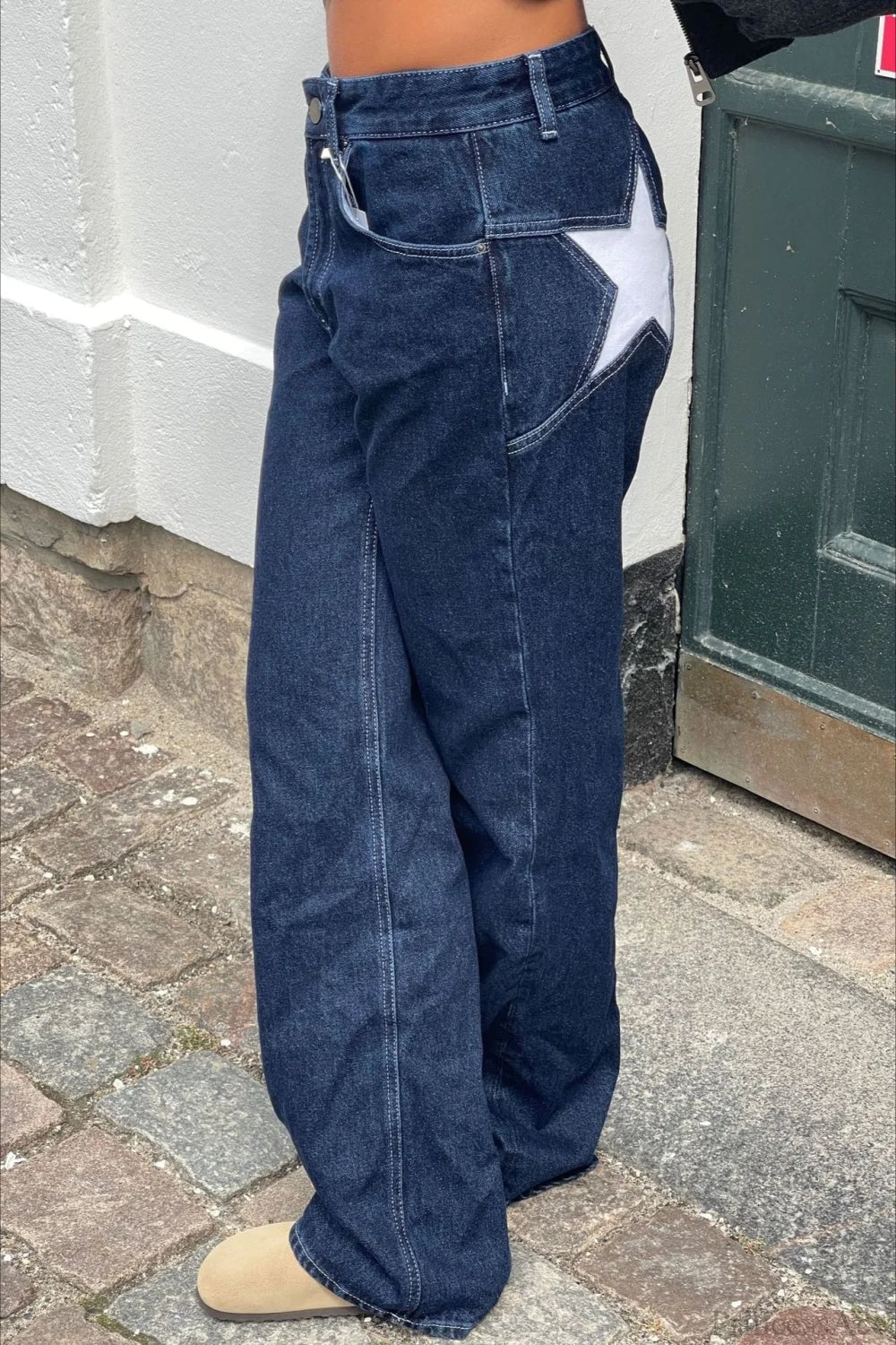 Jeans Charlize a blocchi di colore con motivo patchwork a stelle