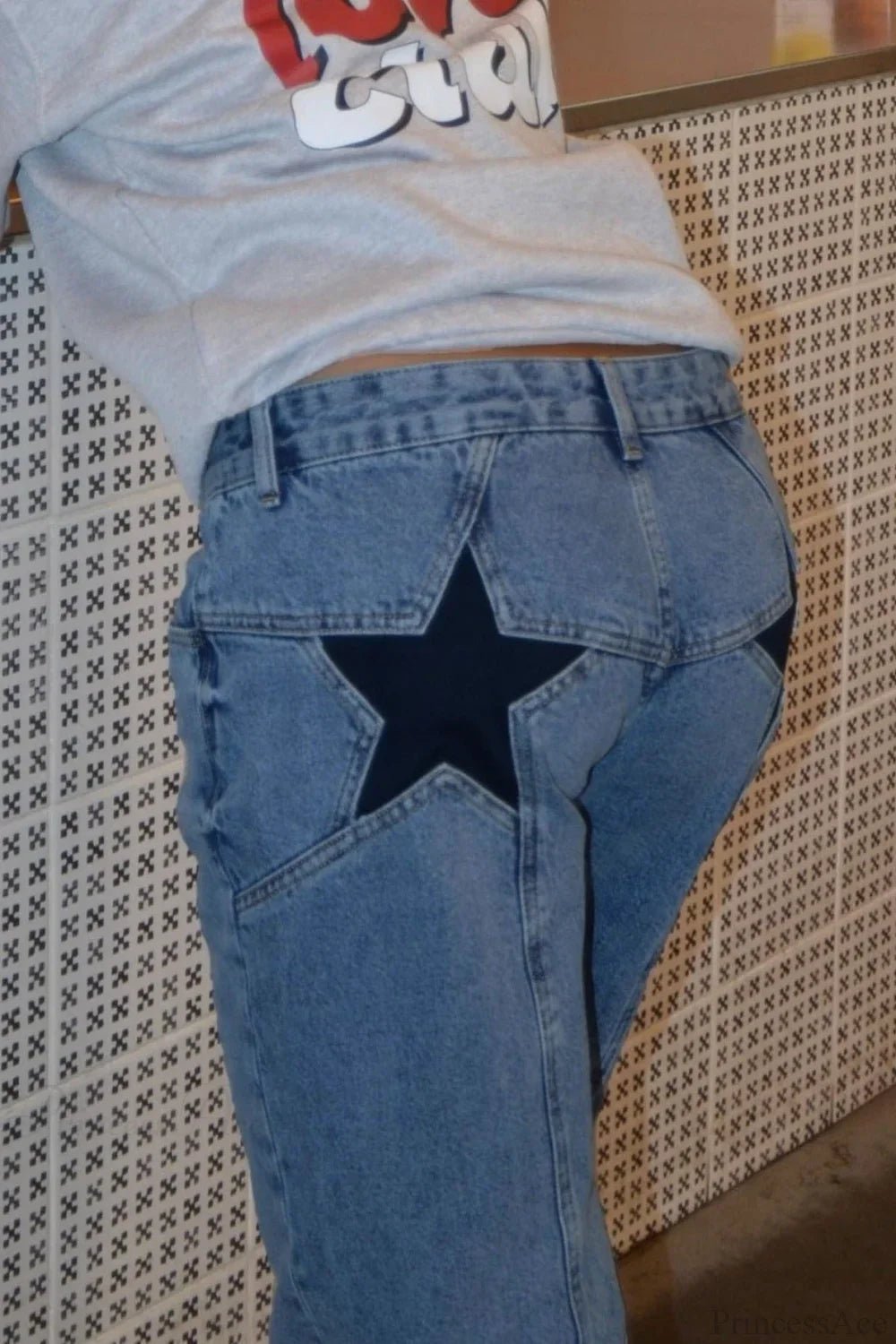 Jeans Charlize a blocchi di colore con motivo patchwork a stelle
