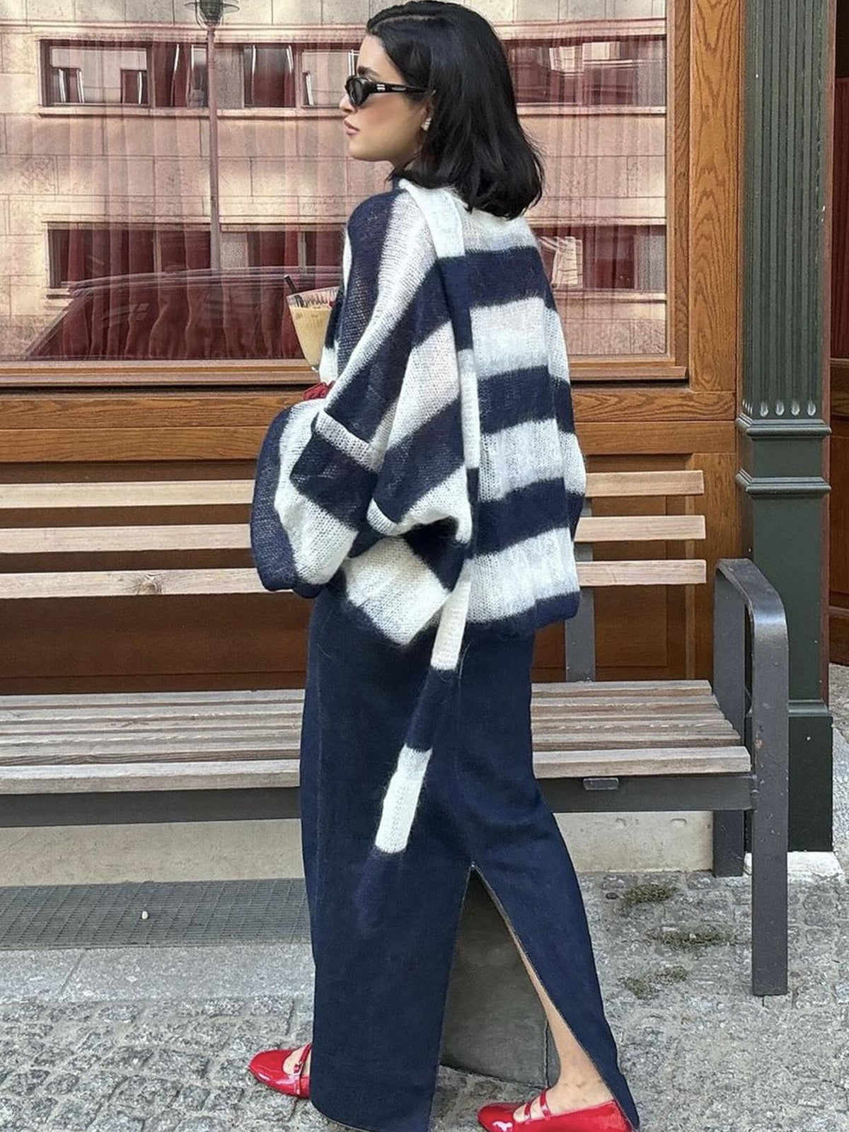 Cardigan ampio a righe Christel