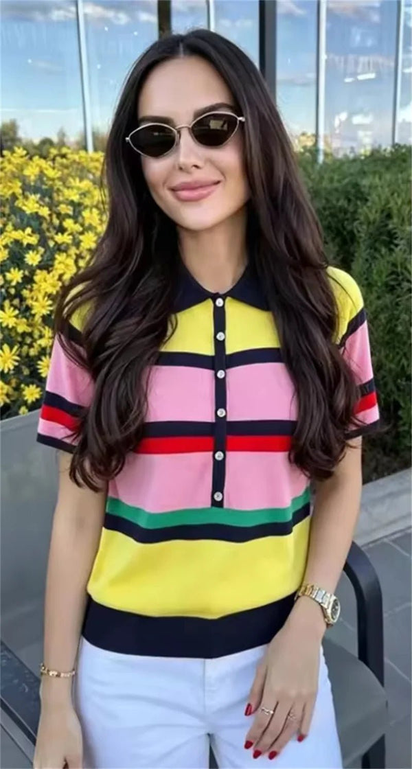 Top polo in maglia con blocchi di colore Claudia