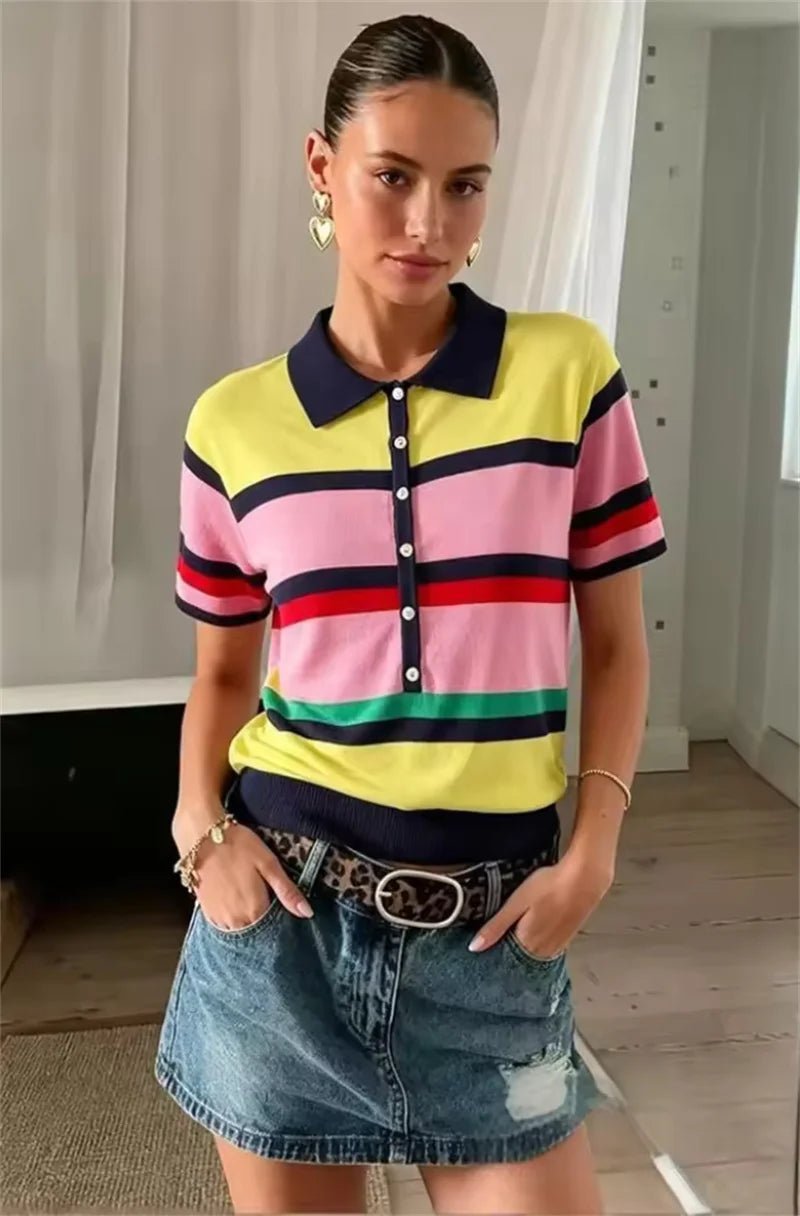 Top polo in maglia con blocchi di colore Claudia