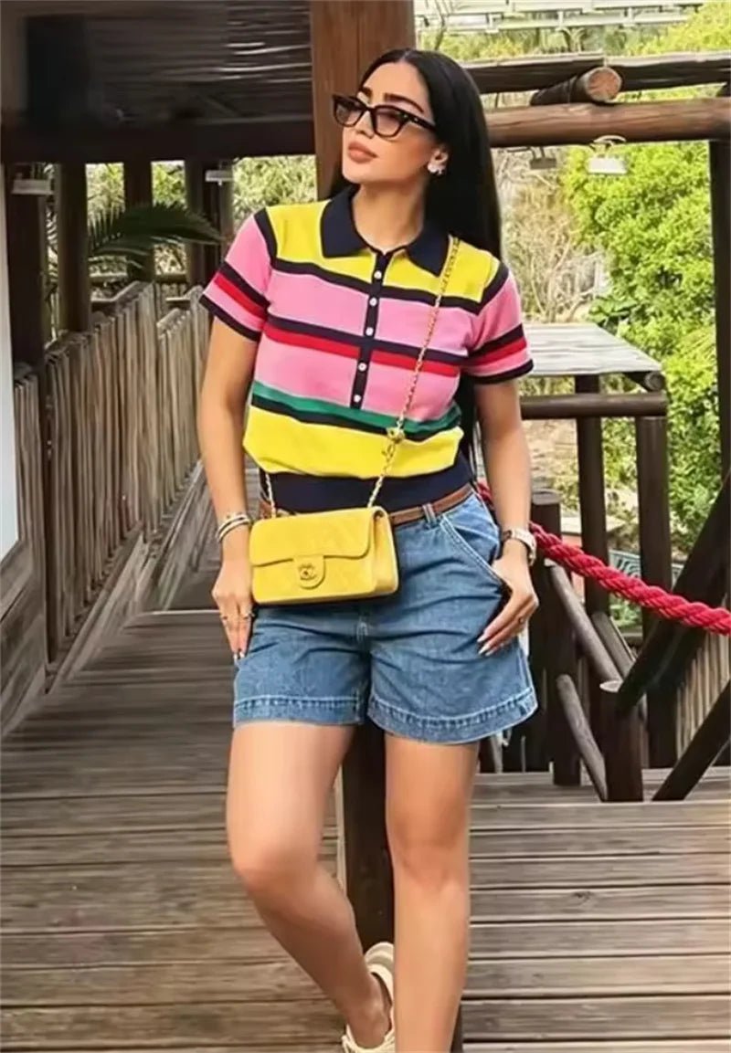 Top polo in maglia con blocchi di colore Claudia