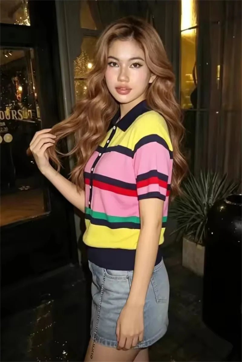 Top polo in maglia con blocchi di colore Claudia