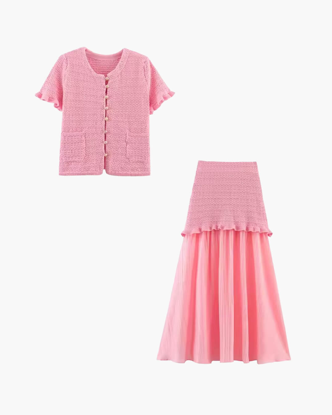 Completo Claudia con canottiera in maglia e gonna plissettata