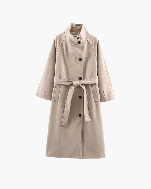 Claudine Long Belted High Collar Coat